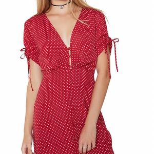 Red Polka dot button up dress
